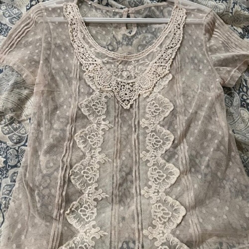 Vintage Sheer Lace Overlay Blouse